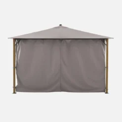 Gazebo da giardino 3x4m in alluminio effetto legno con tende e LED