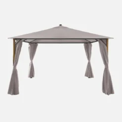 Gazebo da giardino 3x4m in alluminio effetto legno con tende e LED