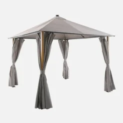 sweeek Gazebo da giardino 3x3m in alluminio effetto legno con tende e LED