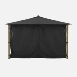 sweeek Gazebo da giardino 3x4m in alluminio effetto legno con tende e LED