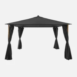 sweeek Gazebo da giardino 3x4m in alluminio effetto legno con tende e LED
