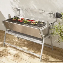sweeek Girarrosto a carbone motorizzato inclinabile in acciaio inox con spiedo e copertura