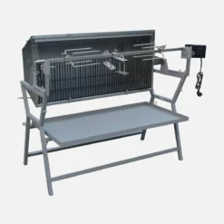 sweeek Girarrosto a carbone motorizzato inclinabile in acciaio inox con spiedo e copertura