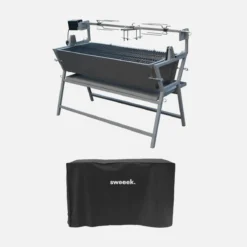 sweeek Girarrosto a carbone motorizzato inclinabile in acciaio inox con spiedo e copertura