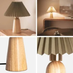 sweeek Lampada da tavolo da interno in legno e tessuto, Ø 10,5 cm
