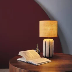 sweeek Lampada da tavolo in ceramica per interni con effetto rattan, 41cm