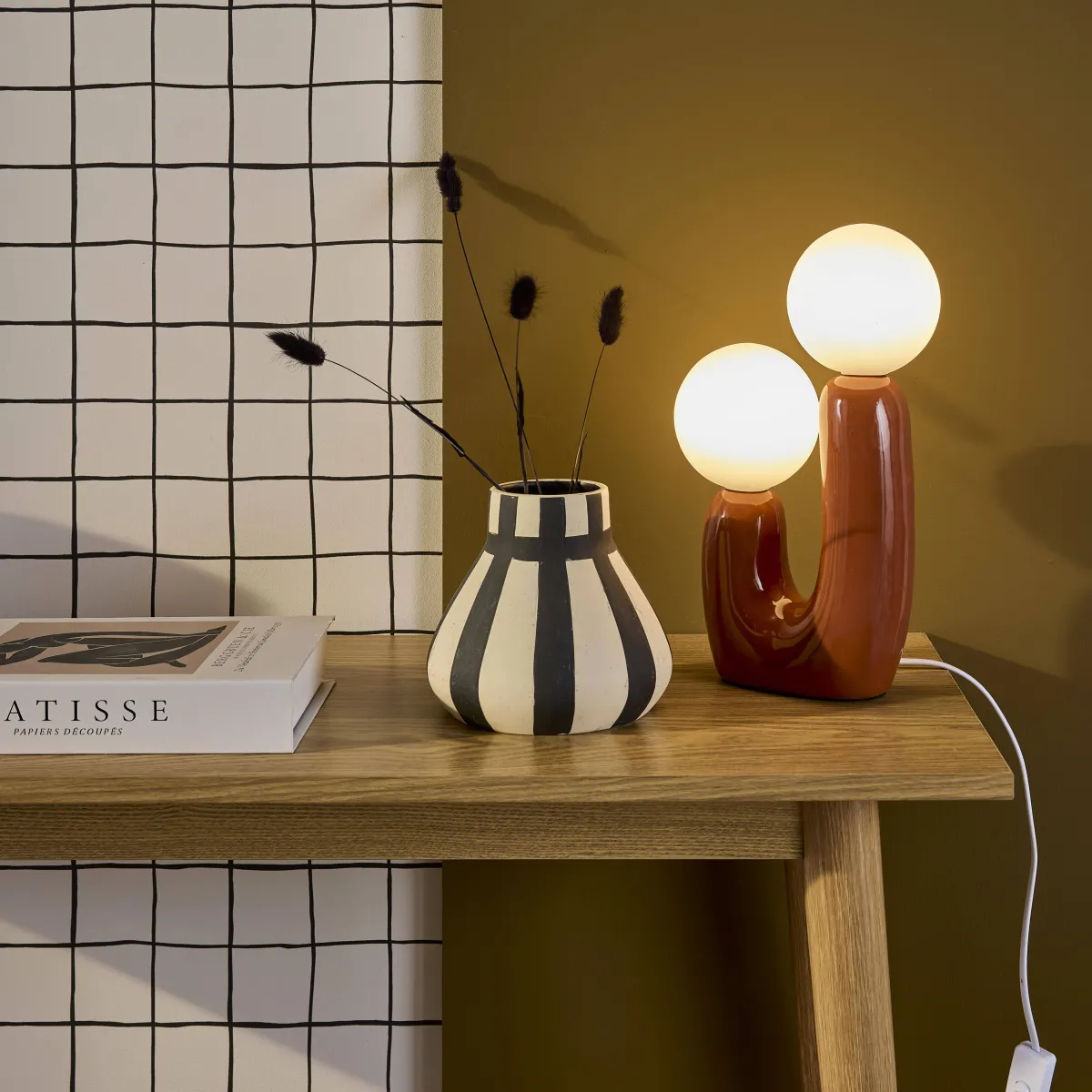 sweeek Lampada da tavolo organica ceramica e vetro, 31cm