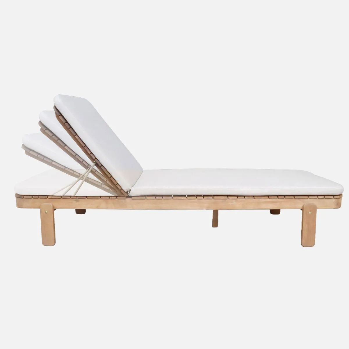 sweeek Lettino prendisole in legno di acacia multiposizione con cuscino