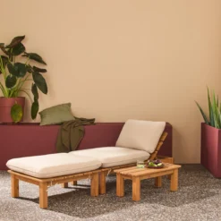sweeek Lettino prendisole modulare in legno multiposizione con tavolino