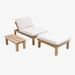 sweeek Lettino prendisole modulare in legno multiposizione con tavolino