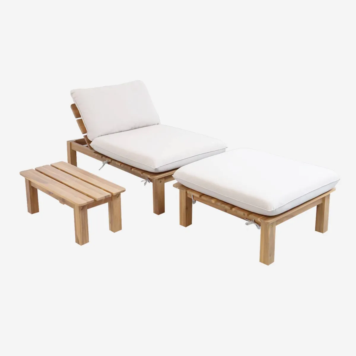 sweeek Lettino prendisole modulare in legno multiposizione con tavolino
