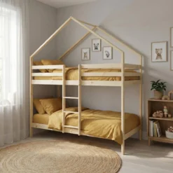 sweeek Letto a castello per bambini a forma di capanna 190cm in pino naturale