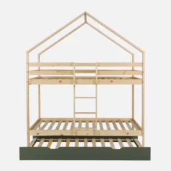 Letto a castello per bambini a forma di casa 190cm in pino naturale con cassetti