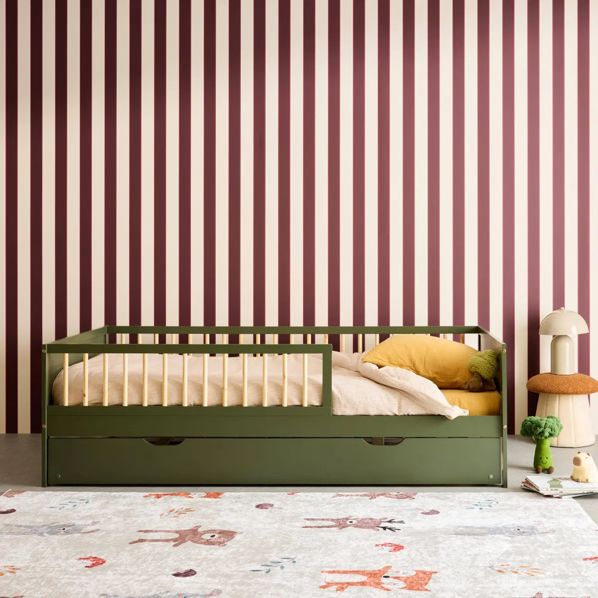sweeek Letto a nido per bambini estraibile in pino naturale con rete a doghe e letto estraibile, 190cm