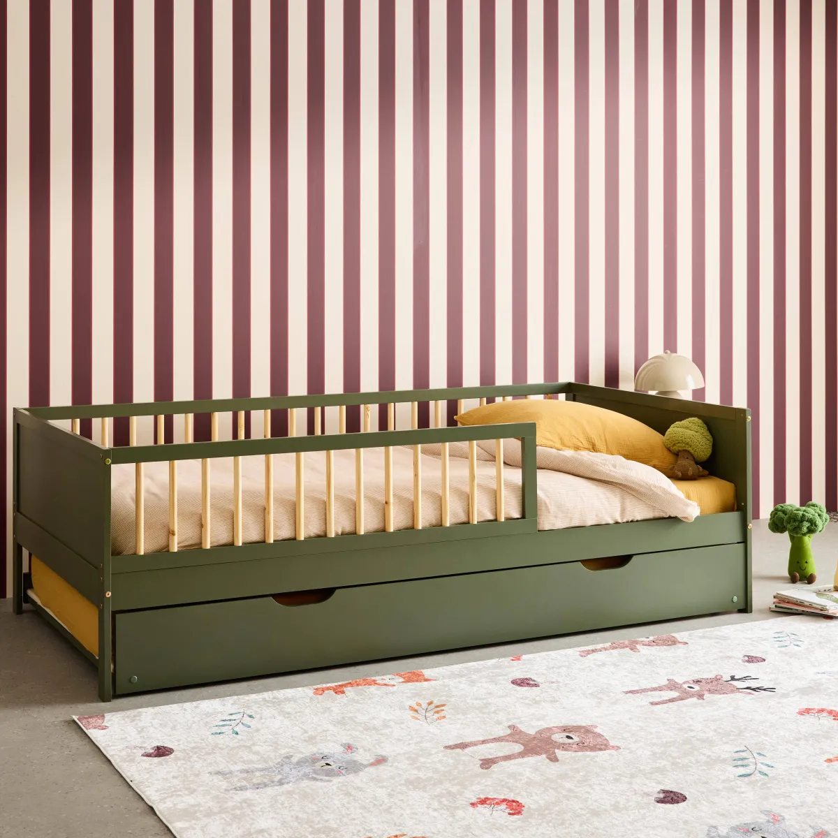 sweeek Letto a nido per bambini estraibile in pino naturale con rete a doghe e letto estraibile, 190cm