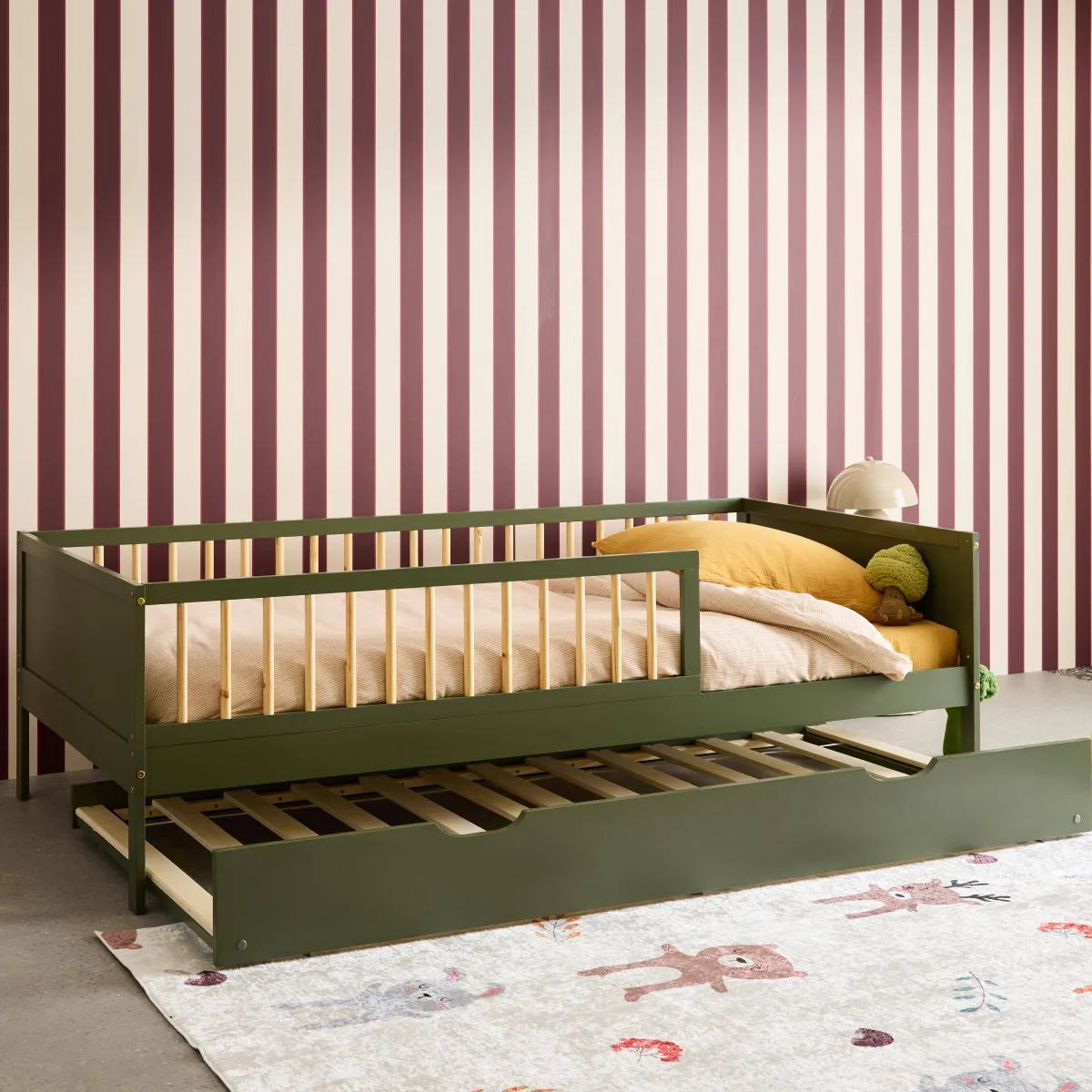 sweeek Letto a nido per bambini estraibile in pino naturale con rete a doghe e letto estraibile, 190cm