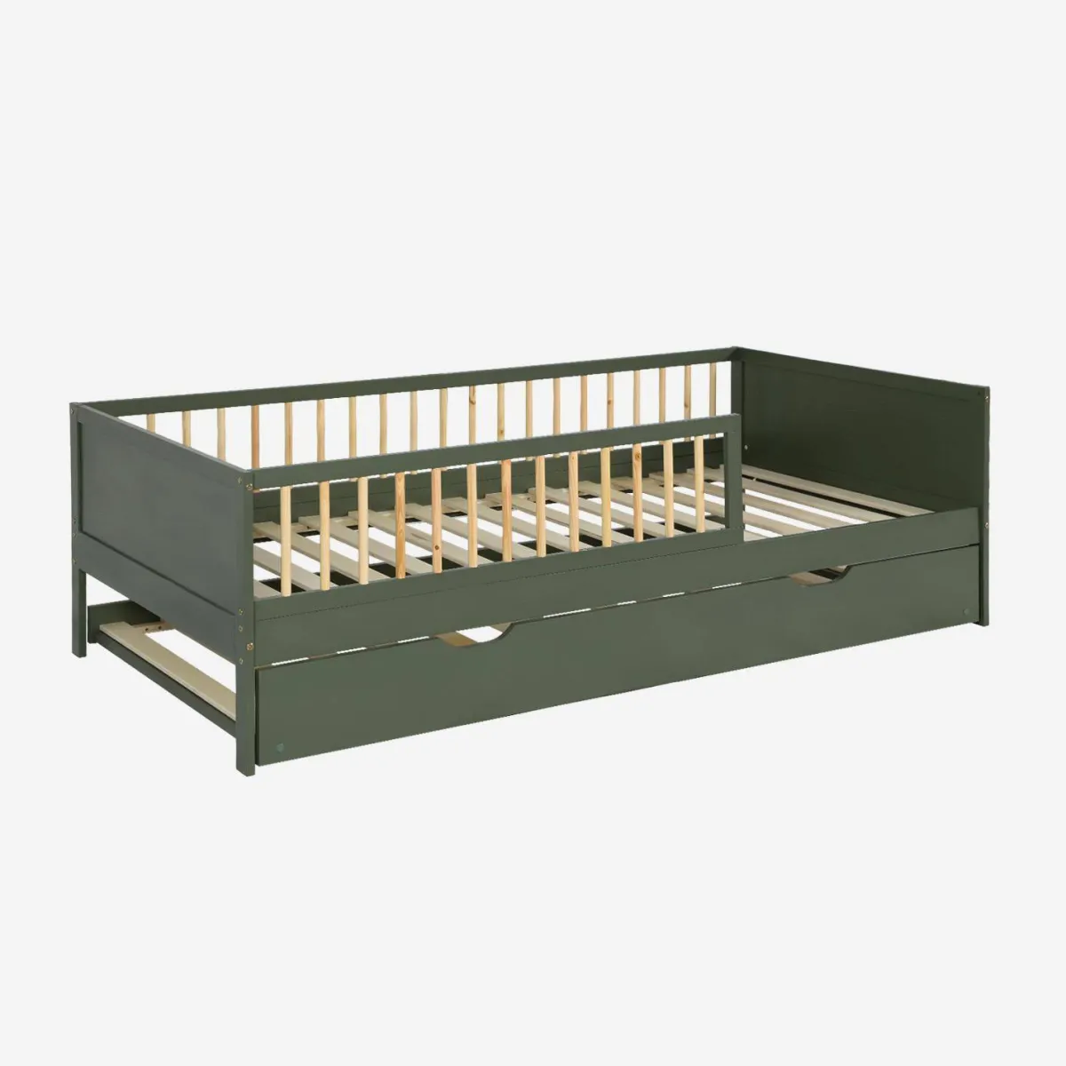 sweeek Letto a nido per bambini estraibile in pino naturale con rete a doghe e letto estraibile, 190cm