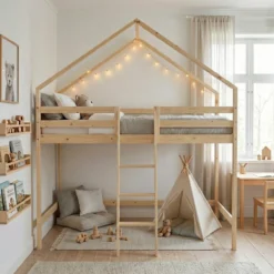 sweeek Letto a soppalco per bambini cabina 190cm in pino naturale