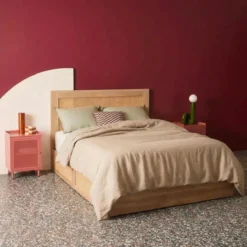 sweeek Letto bohemien con rete a doghe e testiera 160x200cm + 4 cassetti