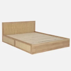 sweeek Letto bohemien con rete a doghe e testiera 160x200cm + 4 cassetti