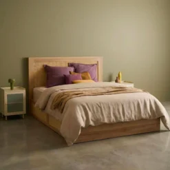 sweeek Letto bohemien con rete a doghe e testiera 140x190cm + 4 cassetti