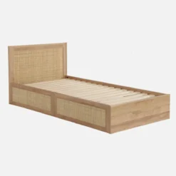sweeek Letto bohemien con rete a doghe e testiera 90cm + 2 cassetti