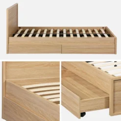 sweeek Letto con rete a doghe e testiera 140x190cm + 4 cassetti