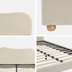 sweeek Letto con rete a doghe e testiera, bianco con finitura bouclé