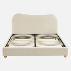 sweeek Letto con rete a doghe e testiera, bianco con finitura bouclé