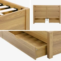 sweeek Letto con rete a doghe e testiera 140x190cm + 4 cassetti