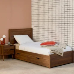 sweeek Letto con rete a doghe e testiera 90x190cm + 4 cassetti