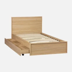 sweeek Letto con rete a doghe e testiera 90cm + 2 cassetti decorazione legno