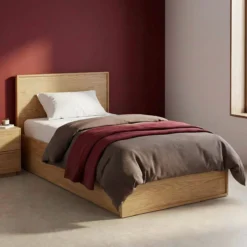 sweeek Letto con rete a doghe e testiera 90cm + 2 cassetti decorazione legno