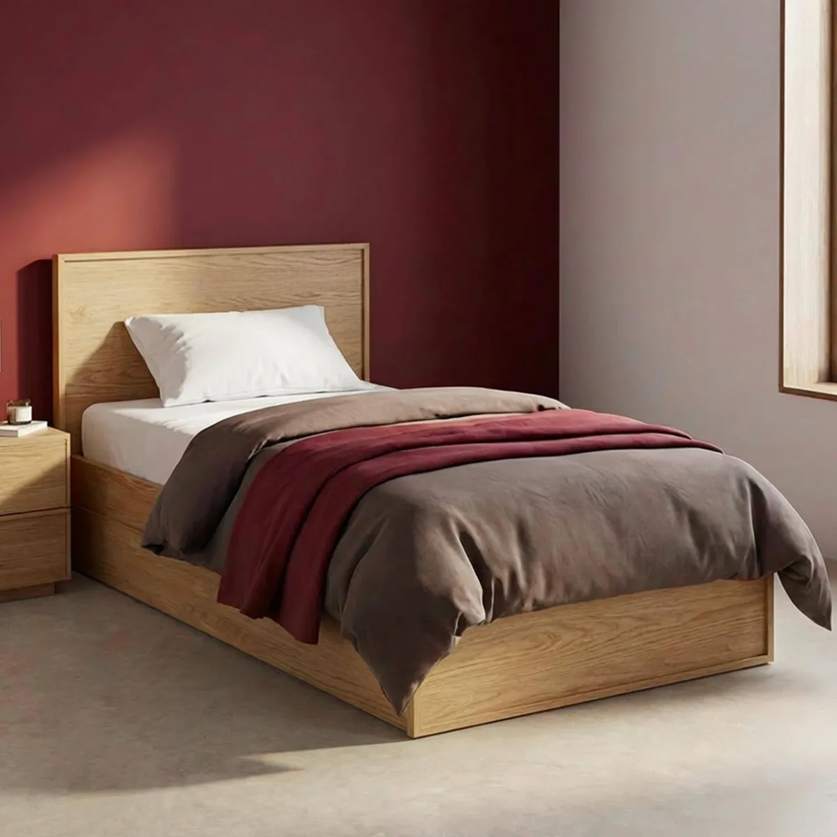 sweeek Letto con rete a doghe e testiera 90cm + 2 cassetti decorazione legno