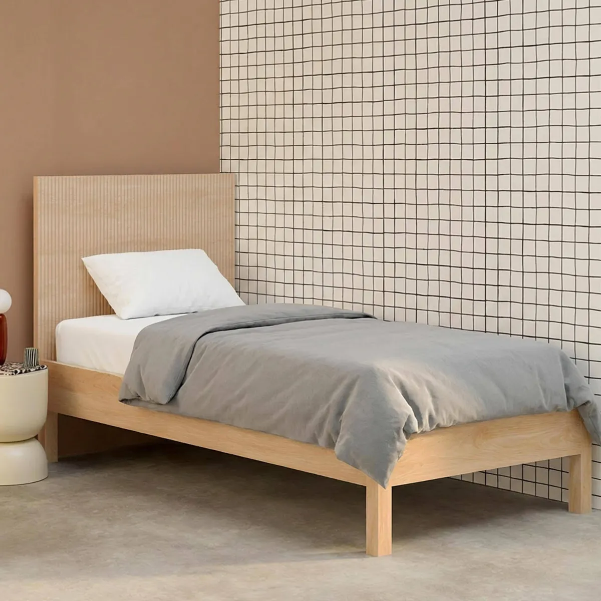 sweeek Letto con rete a doghe e testiera 90x190cm decorazione legno