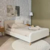 sweeek Letto con rete e testiera imbottita bouclé, 140x190cm
