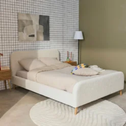 sweeek Letto con rete e testiera imbottita bouclé, 140x190cm