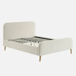 sweeek Letto con rete e testiera imbottita bouclé, 140x190cm