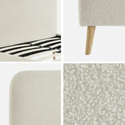 sweeek Letto con rete e testiera imbottita bouclé, 140x190cm