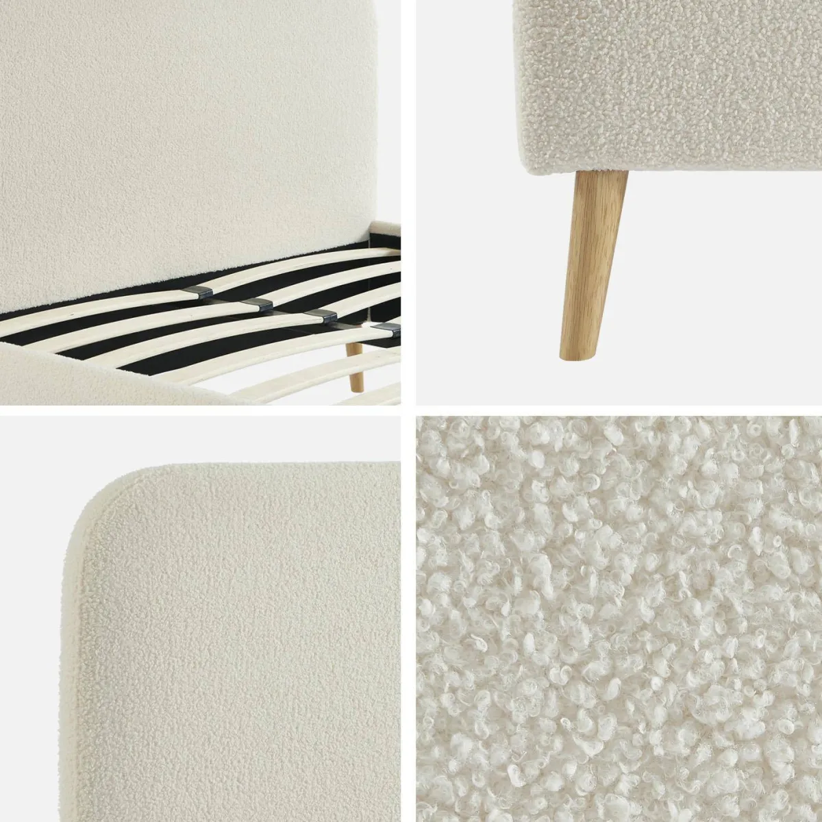 sweeek Letto con rete e testiera imbottita bouclé, 140x190cm