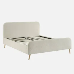 sweeek Letto con rete e testiera imbottita bouclé, 160x200cm