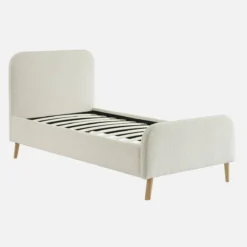 sweeek Letto con rete e testiera imbottita bouclé, 90x190cm