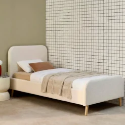 sweeek Letto con rete e testiera imbottita bouclé, 90x190cm