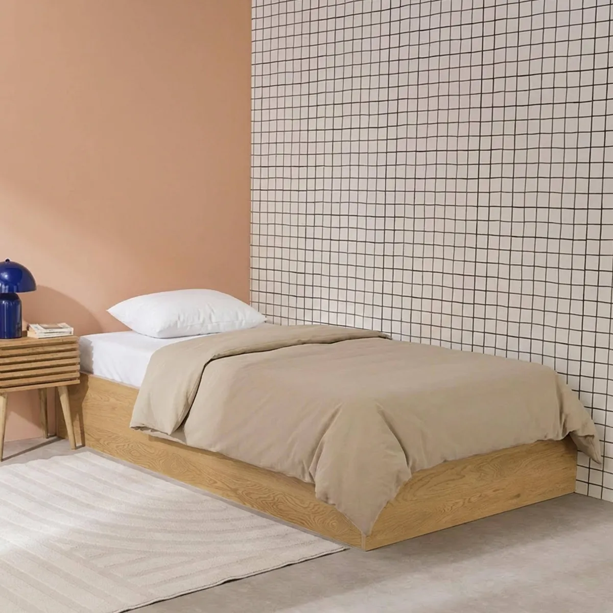 sweeek Letto contenitore con rete a doghe 90x190cm decorazione legno