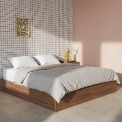 sweeek Letto contenitore con rete a doghe 160x200cm decorazione legno