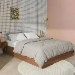 sweeek Letto contenitore con rete a doghe 140x190cm decorazione legno