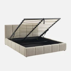 sweeek Letto contenitore con rete a doghe e testiera 160x200cm, bouclé
