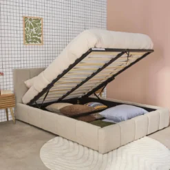 sweeek Letto contenitore con rete a doghe e testiera 160x200cm, bouclé