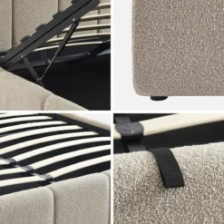 sweeek Letto contenitore con rete a doghe e testiera 160x200cm, bouclé