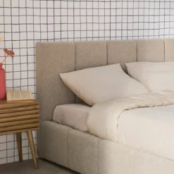 sweeek Letto contenitore con rete a doghe e testiera 160x200cm, bouclé